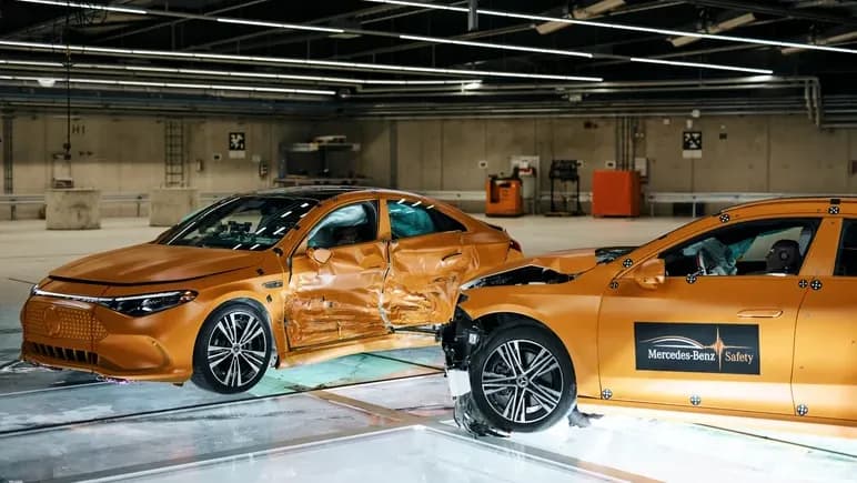 Mercedes-Benz conducts high-speed side-impact crash test with two CLA models