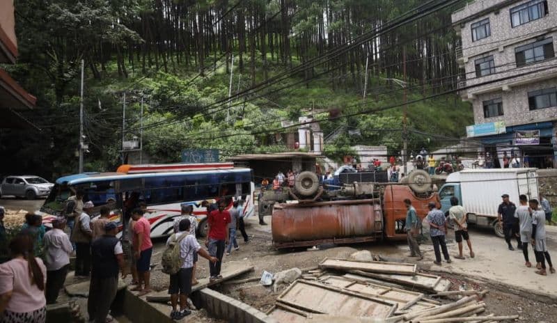 Ten injured as bus, tanker and bike collide at Chobhar, Kathmandu