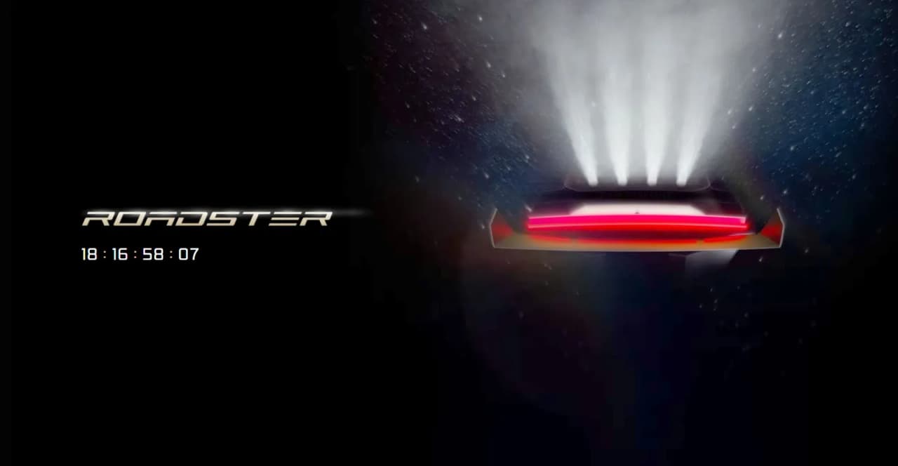 Rear view of the Tesla Roadster with thrusters visible